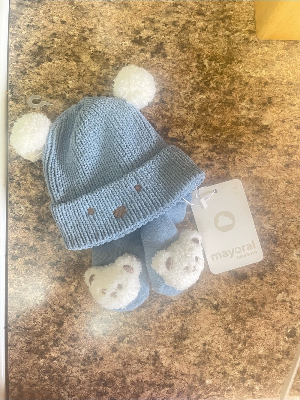 Mayoral Blue Knit Bear Hat and Booties Set